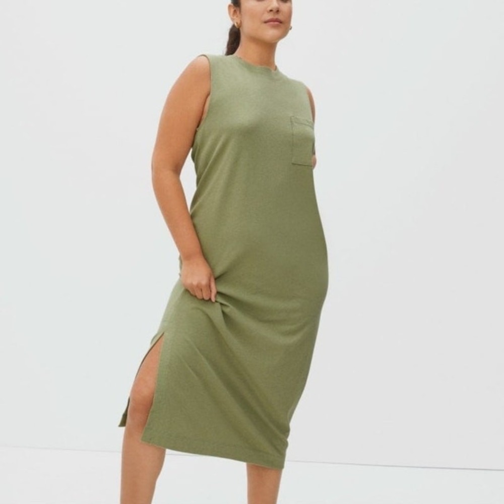 Everlane The Long Weekend Tank Dress Sleeveless‎ Green Midi Casual Pocket Indie